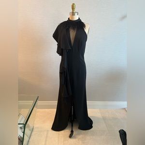 NEW Black Stretch Custom Long Gown Dress Removable Ostrich Feather Fits Size 6/8